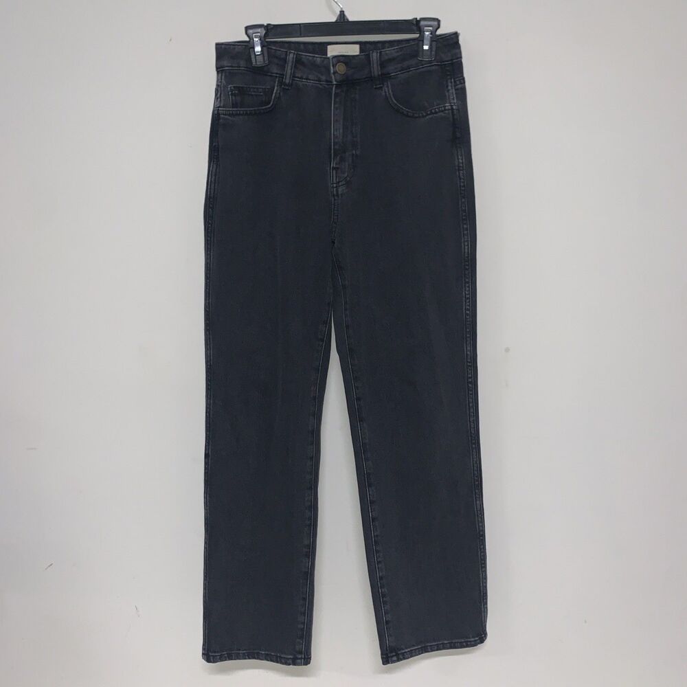 Sézane Jeans Womens 38- US 6 Washed Black Wide Leg High Rise Iconic Straight Leg